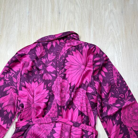 NWT Ann Taylor Plum Rose Floral Tie Kimono Wrap Cardigan Layering Romantic M/L - Picture 12 of 13